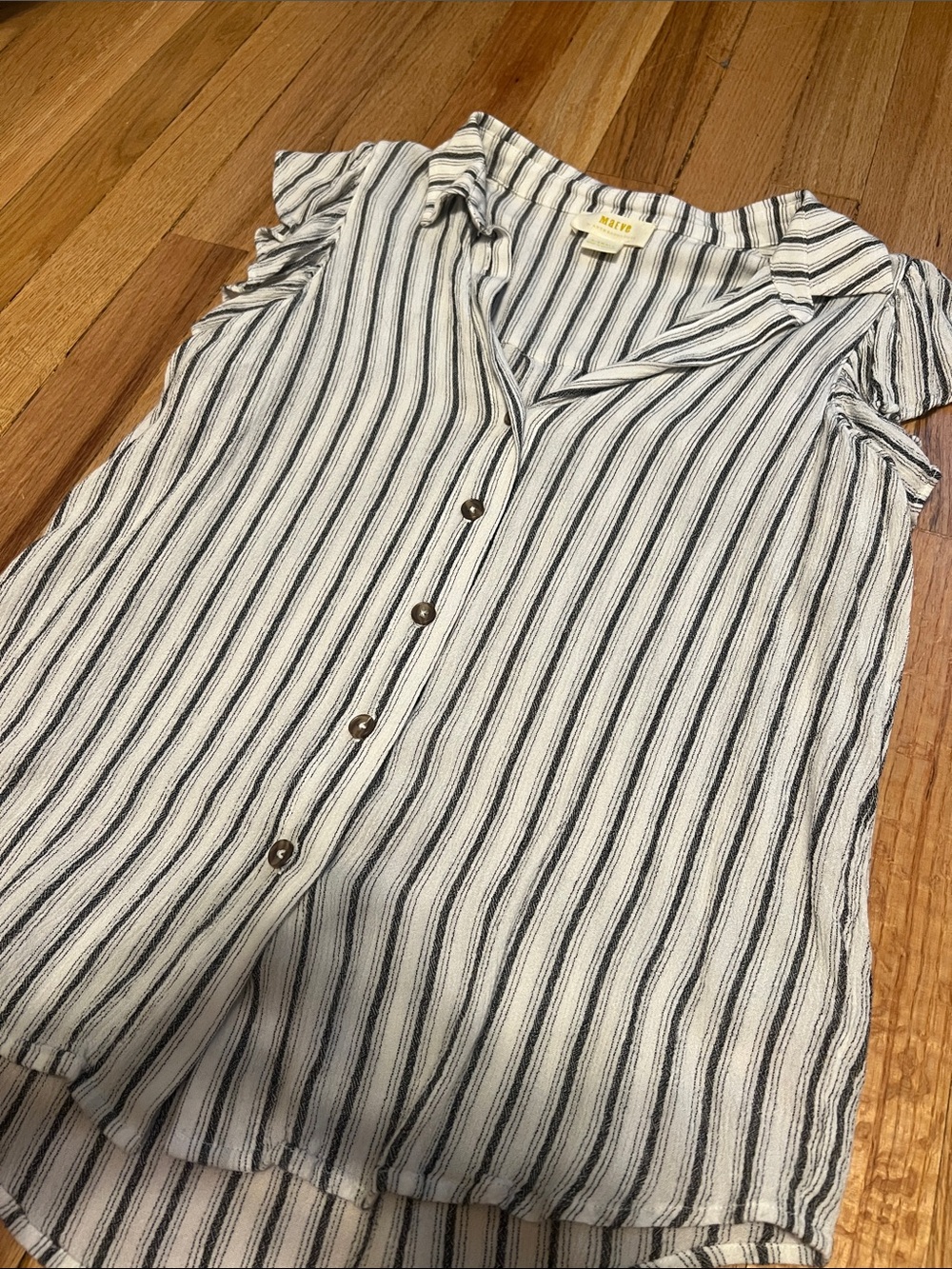 Striped Button Front Blouse in White & black